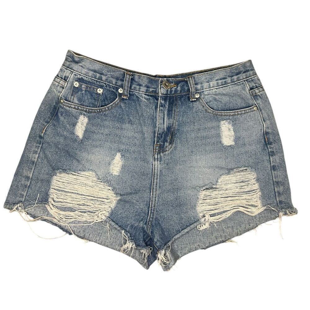 POL Women’s‎ Large Denim Jean Shorts Distressed High Rise Cotton